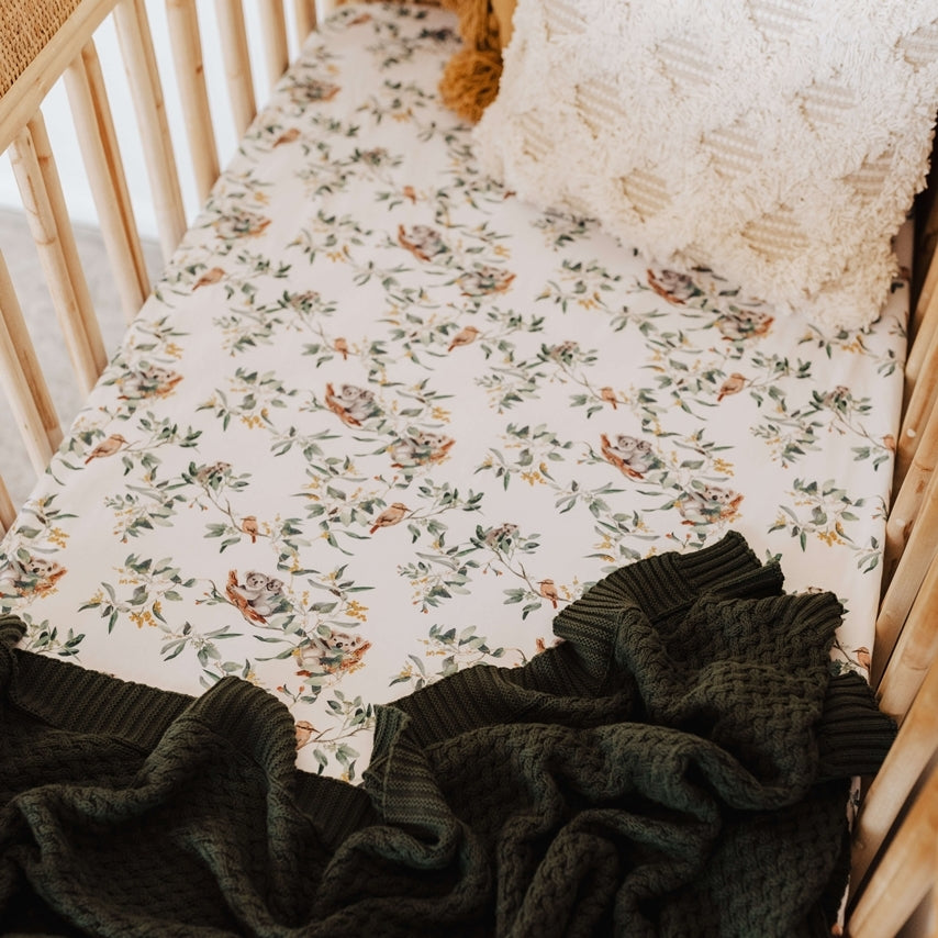 Snuggle Hunny Fitted Jersey Cotton Cot Sheet - Eucalypt