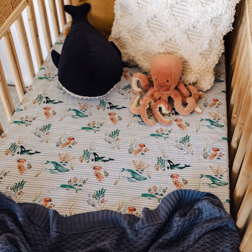 Snuggle Hunny Fitted Jersey Cotton Cot Sheet - Whale