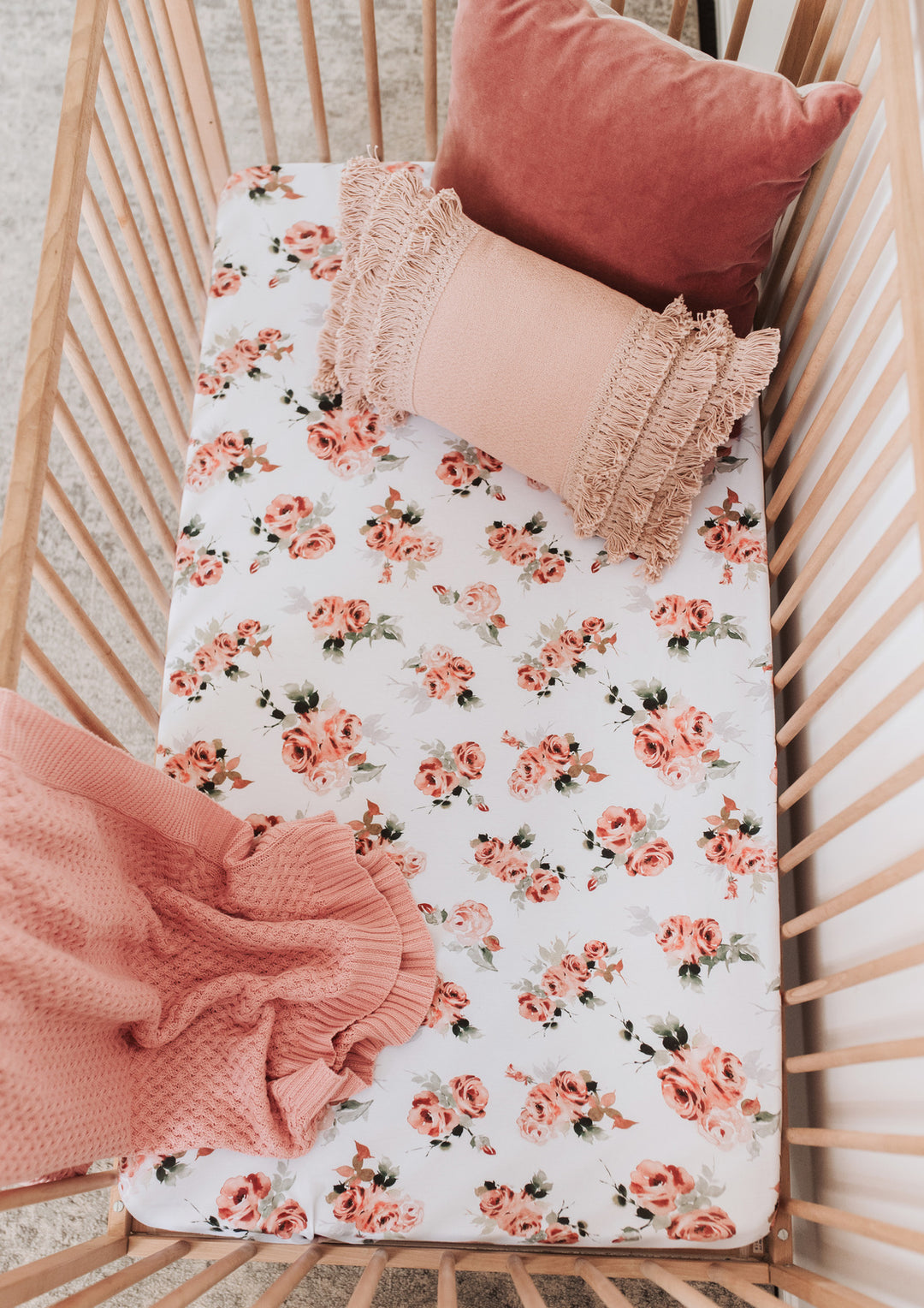Snuggle Hunny Fitted Jersey Cotton Cot Sheet - Rosebud