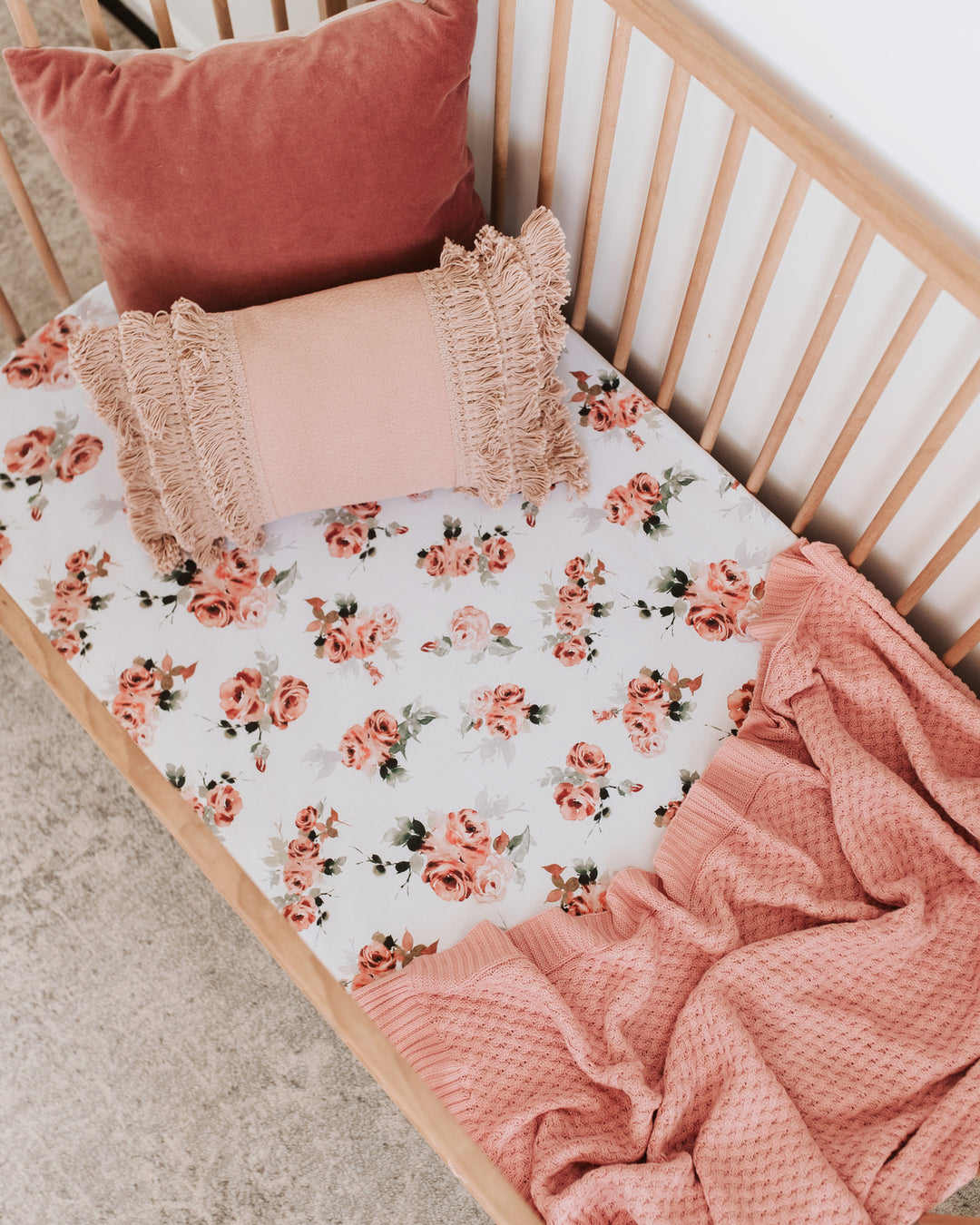 Snuggle Hunny Fitted Jersey Cotton Cot Sheet - Rosebud