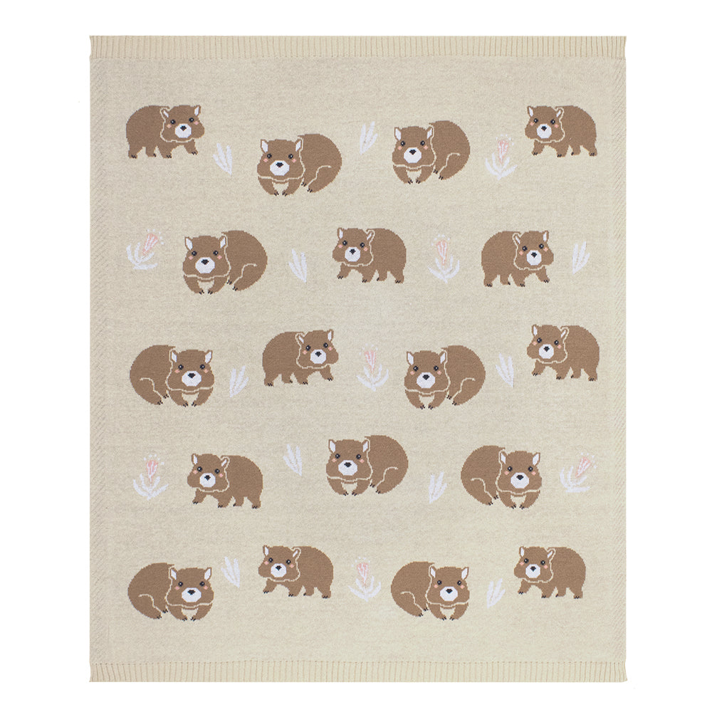 Cotton Knit Australiana Baby Blanket - Fawn Wombat