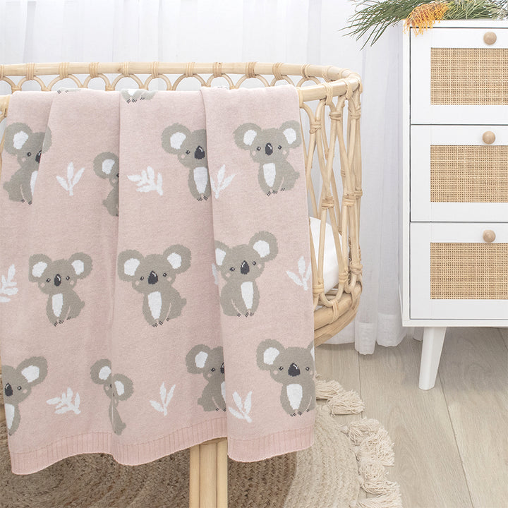 Cotton Knit Australiana Baby Blanket - Blush Koala