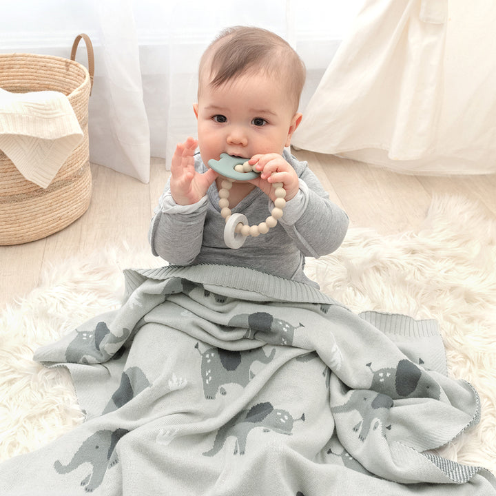 Cotton Knit Baby Blanket - Elephant