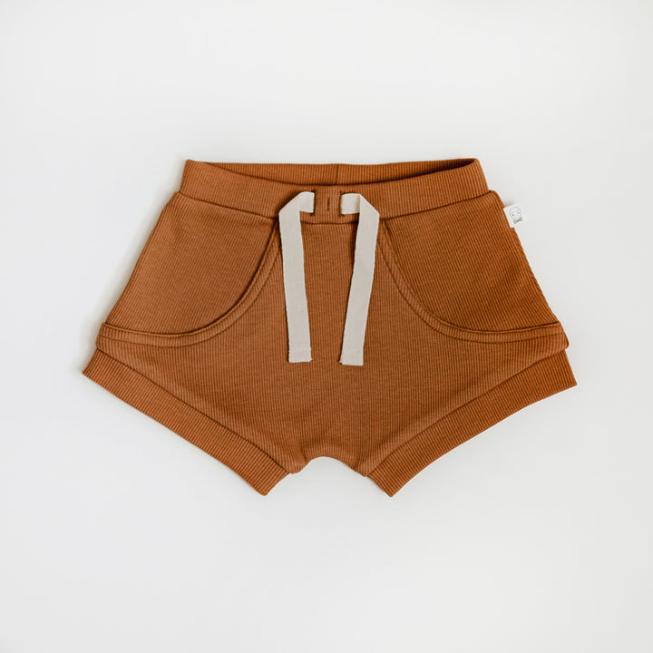Snuggle Hunny Ribbed Organic Shorts - Chestnut