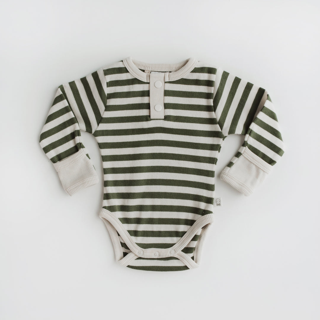 Snuggle Hunny Organic Ribbed Long Sleeve Bodysuit - Olive Stripe