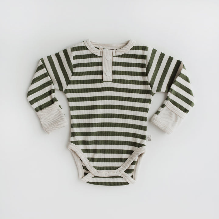 Snuggle Hunny Organic Ribbed Long Sleeve Bodysuit - Olive Stripe