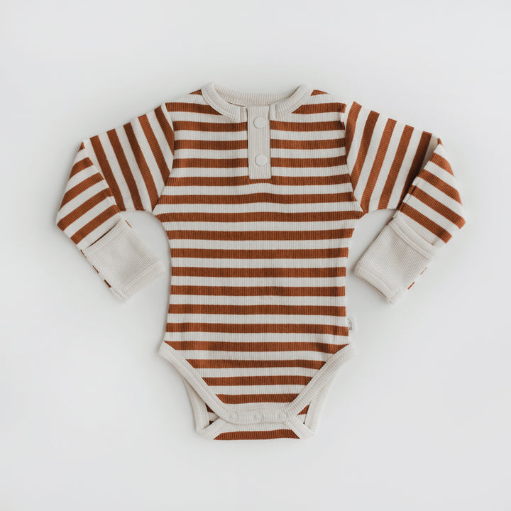 Snuggle Hunny Organic Ribbed Long Sleeve Bodysuit - Biscuit Stripe
