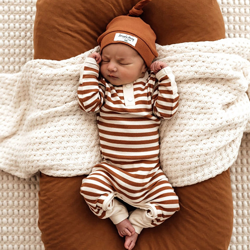 Snuggle Hunny Organic Ribbed Growsuit - Biscuit Stripe
