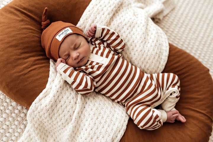 Snuggle Hunny Organic Ribbed Growsuit - Biscuit Stripe