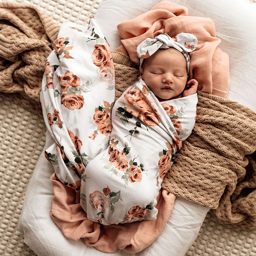 Snuggle Hunny Baby Jersey Wrap & Topknot Set - Rosebud