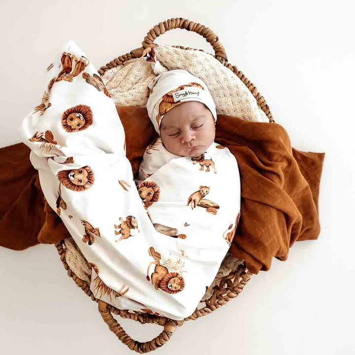 Snuggle Hunny Baby Jersey Wrap & Beanie Set - Lion