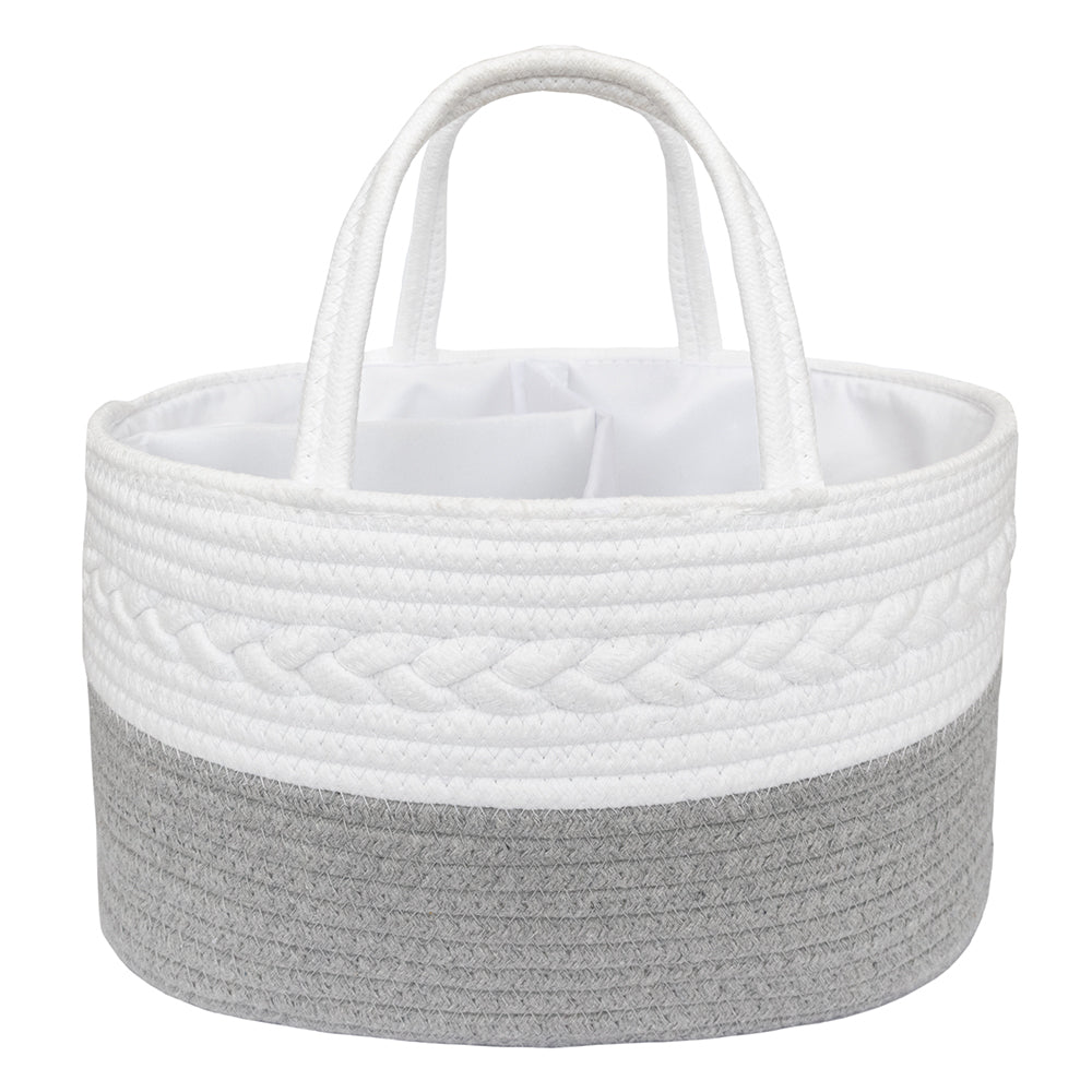 100% Cotton Rope Nappy Caddy | Grey/White