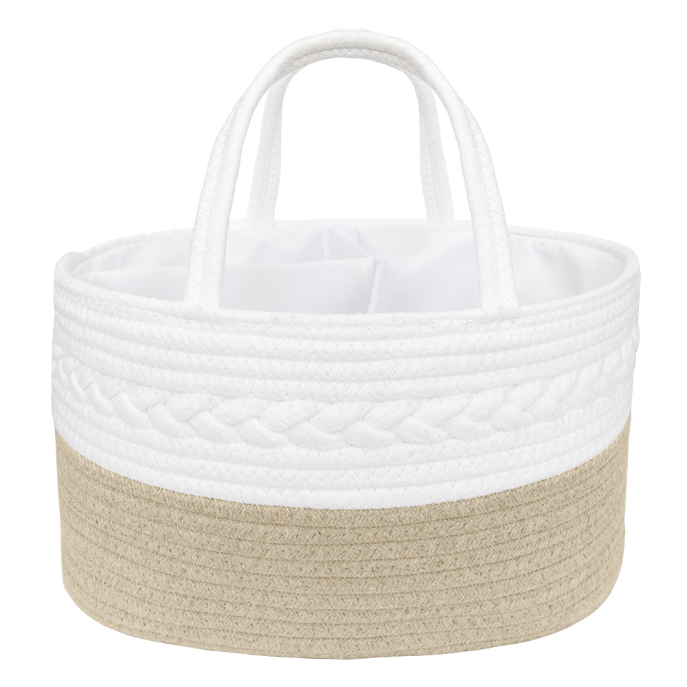 100% Cotton Rope Nappy Caddy | Natural/White