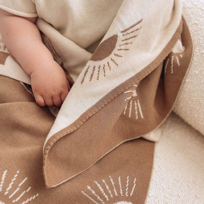 Fox & Fallow Cotton Knitted Reversible Blanket - Suns Coffee