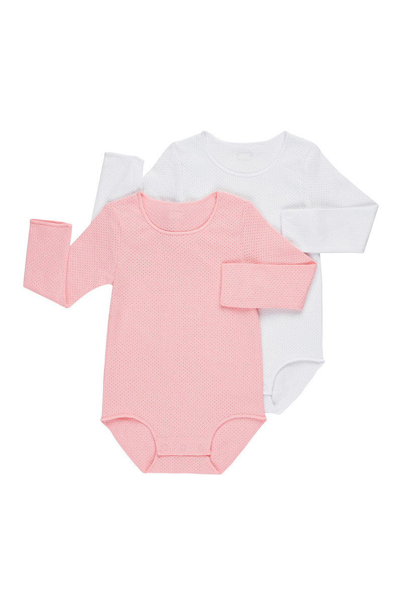 Bonds Baby Wondercool Eyelet Long Sleeve Bodysuit 2 Pack - Blush Pink & White