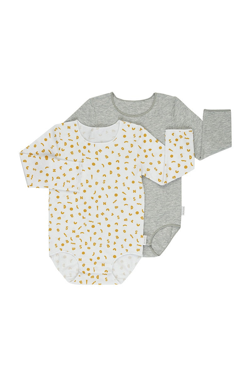 Bonds Baby Long Sleeve Bodysuit 2 Pack - Bitsy Bonds White & New Grey Marle