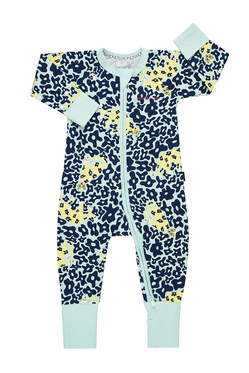 Bonds Baby Zippy Wondersuit - Mint Floral Cheetah