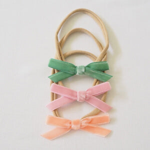 Snuggle Hunny Velvet Bow Headband Bundle - Coral, Rose Pink & Olive Green
