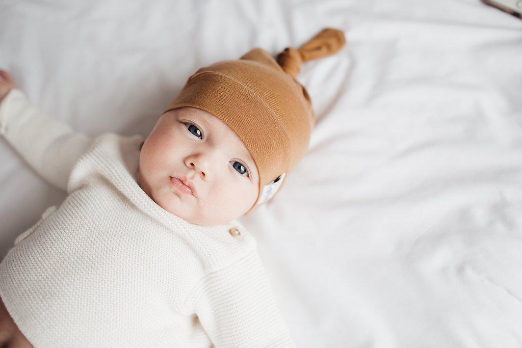 Copper Pearl Top Knot Hat 0-4 Months - Camel