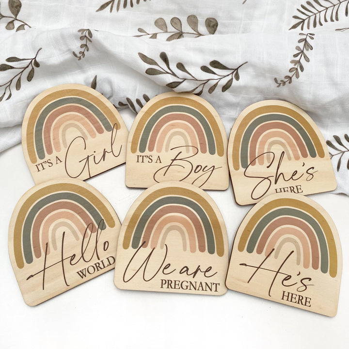 Timber Baby Announcement Milestone Plaques - Rainbow Series