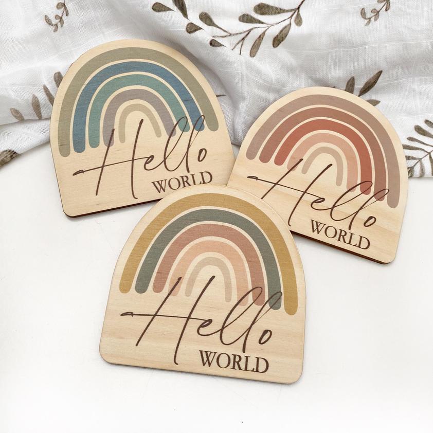 Timber Baby Announcement Milestone Plaques - Rainbow Series