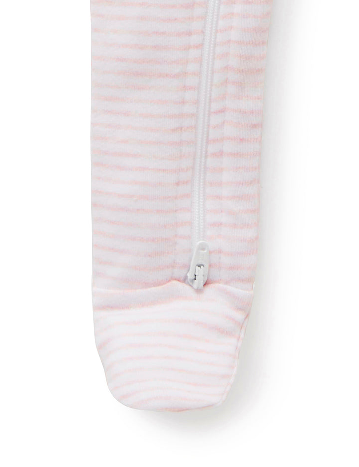 Purebaby Organic Zip Growsuit - Pale Pink Melange Stripe