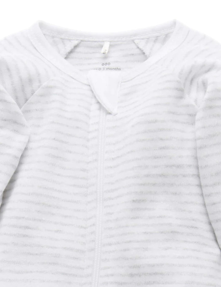Purebaby Organic Zip Growsuit - Pale Grey Melange Stripe