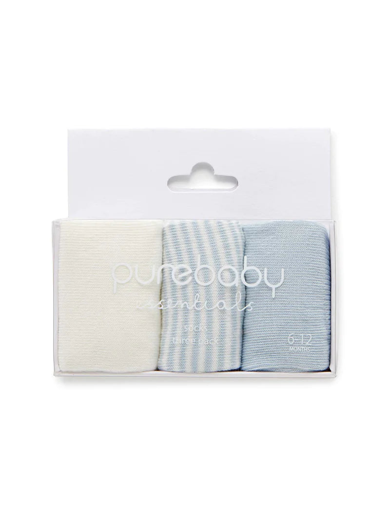 Purebaby Essentials 3 Pair Sock Pack - Blue & White