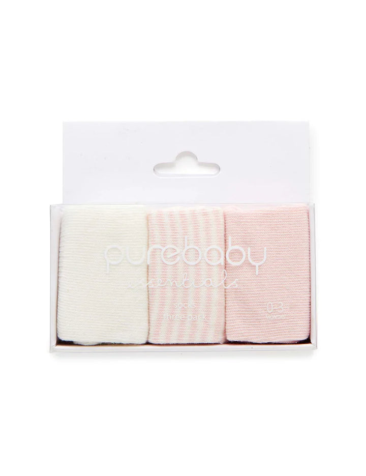Purebaby Essentials 3 Pair Sock Pack - Pink & White