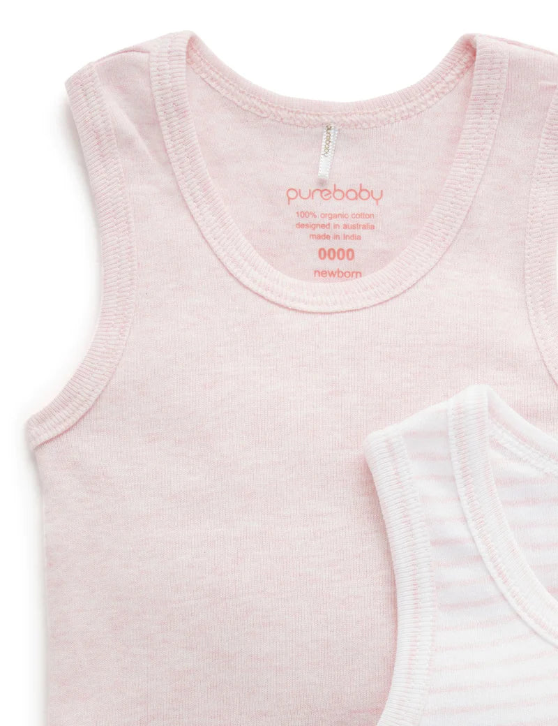 Purebaby Organic Ribbed Bodysuit 2 Pack - Pale Pink