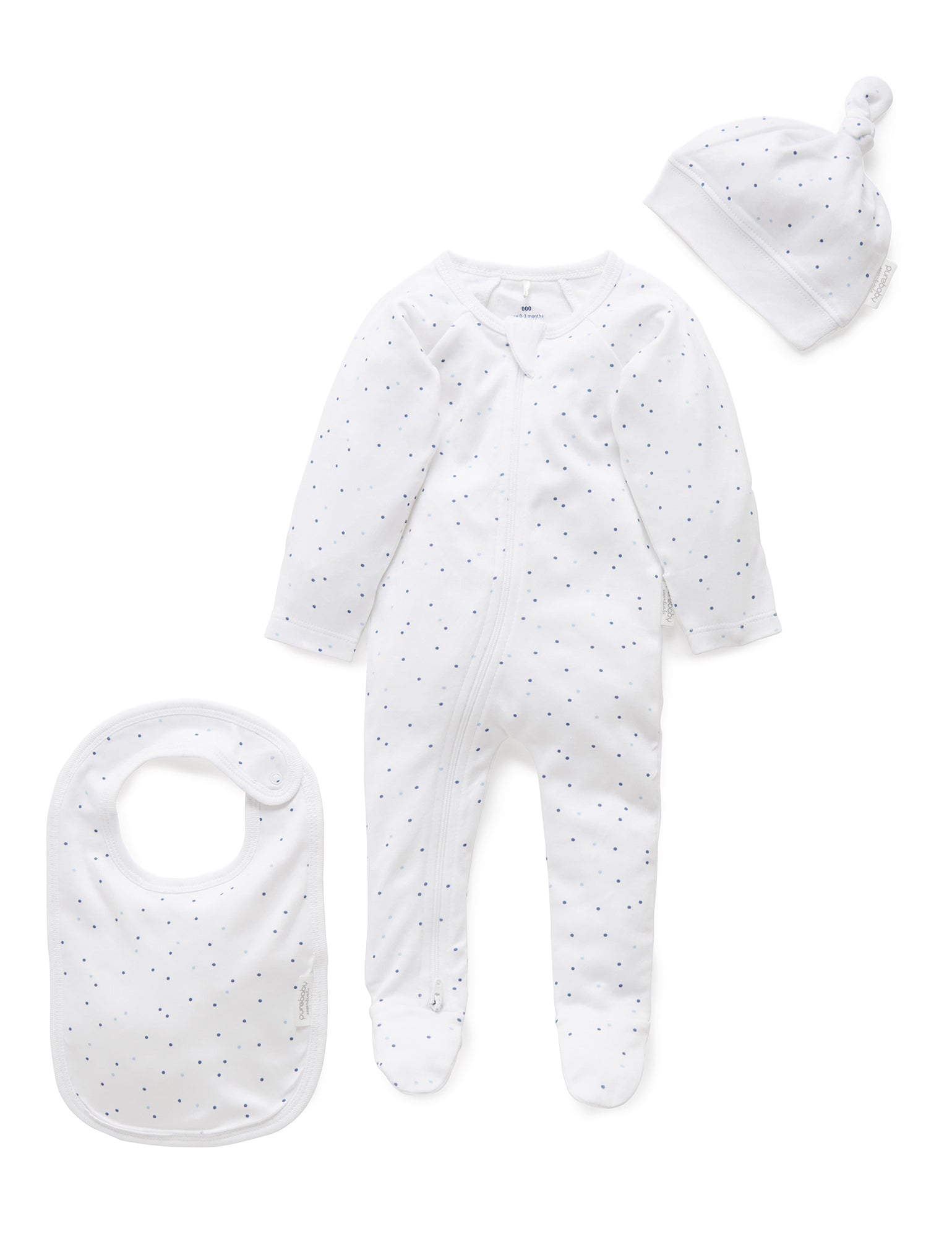 Purebaby Organic 3 Piece Set - Pale Blue Spots – The Thrifty Mumma