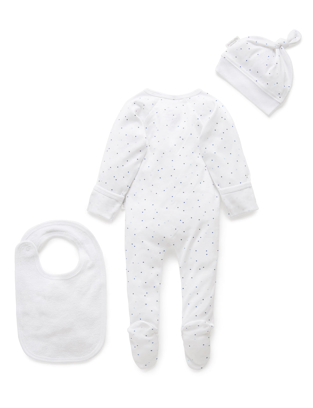 Purebaby Organic 3 Piece Set - Pale Blue Spots