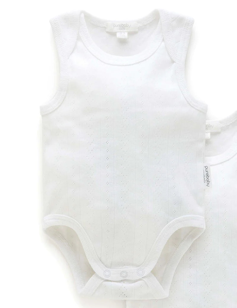 Purebaby Organic Pointelle Singlet Bodysuit 2 Pack - White