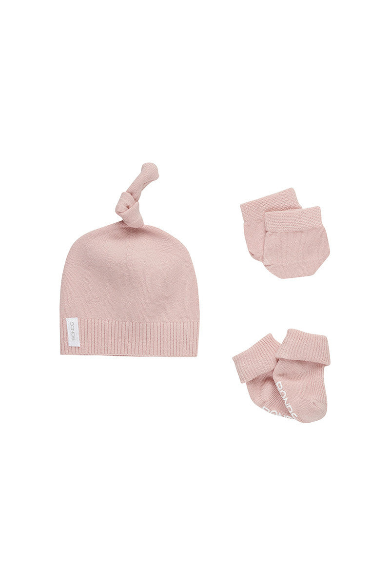 Bonds Baby Newbies Newborn Hat, Mittens & Booties Set- Tender Pink