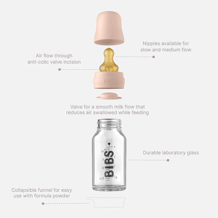 BIBS Baby Glass Bottle Complete Set 225ml | Cloud