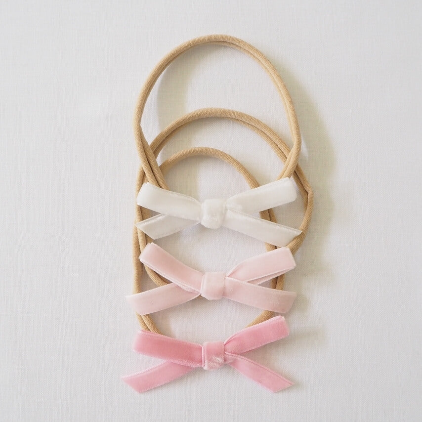 Snuggle Hunny Velvet Bow Headband Bundle - White, Lullaby Pink, Rose Pink