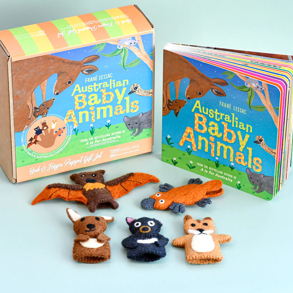 Australian Baby Animals by Frané Lessac - Book and Finger Puppet Set