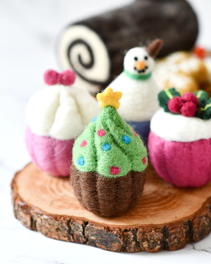 Handmade Felt Cupcake - Christmas Tree