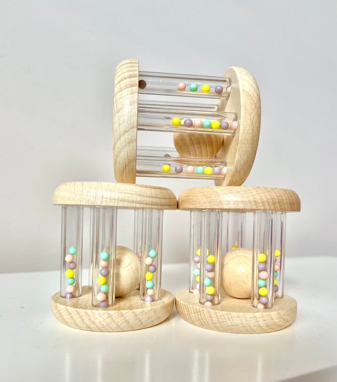 Wooden Shaker Rattle With Rainbow Beads