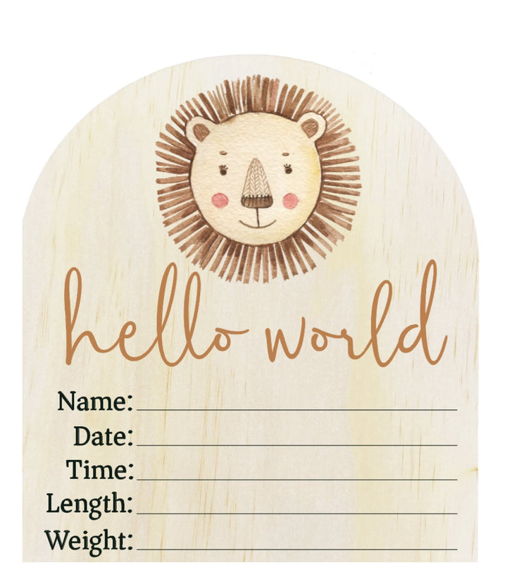 Wooden Announcement Plaque - Hello World Lion Arch