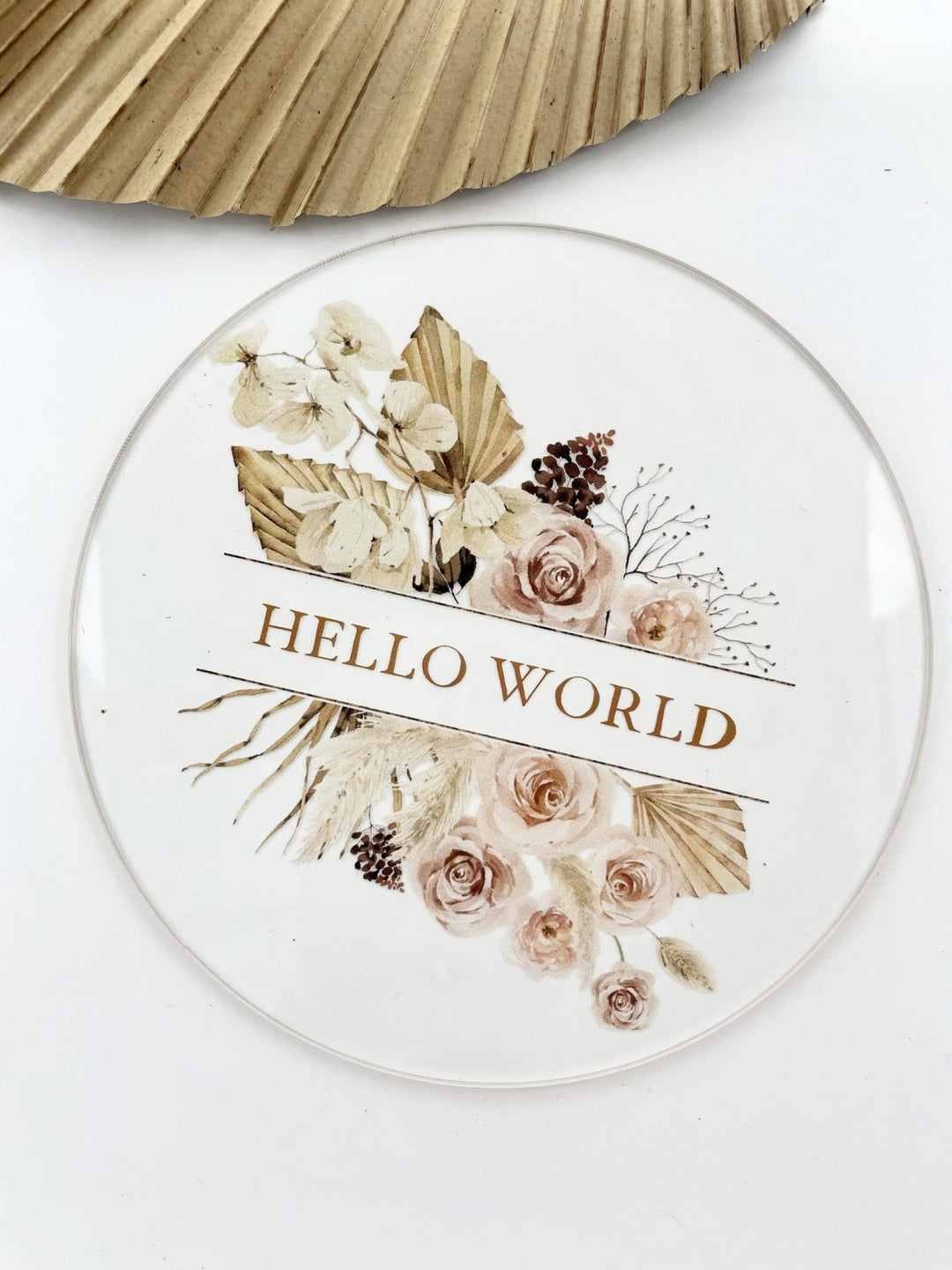 Wooden Announcement Plaque - Hello World Floral