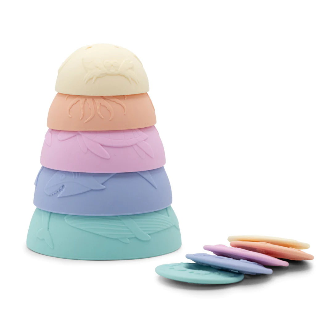 Jellystone Sensory Ocean Stacker Cups & Coins - Pastel Rainbow