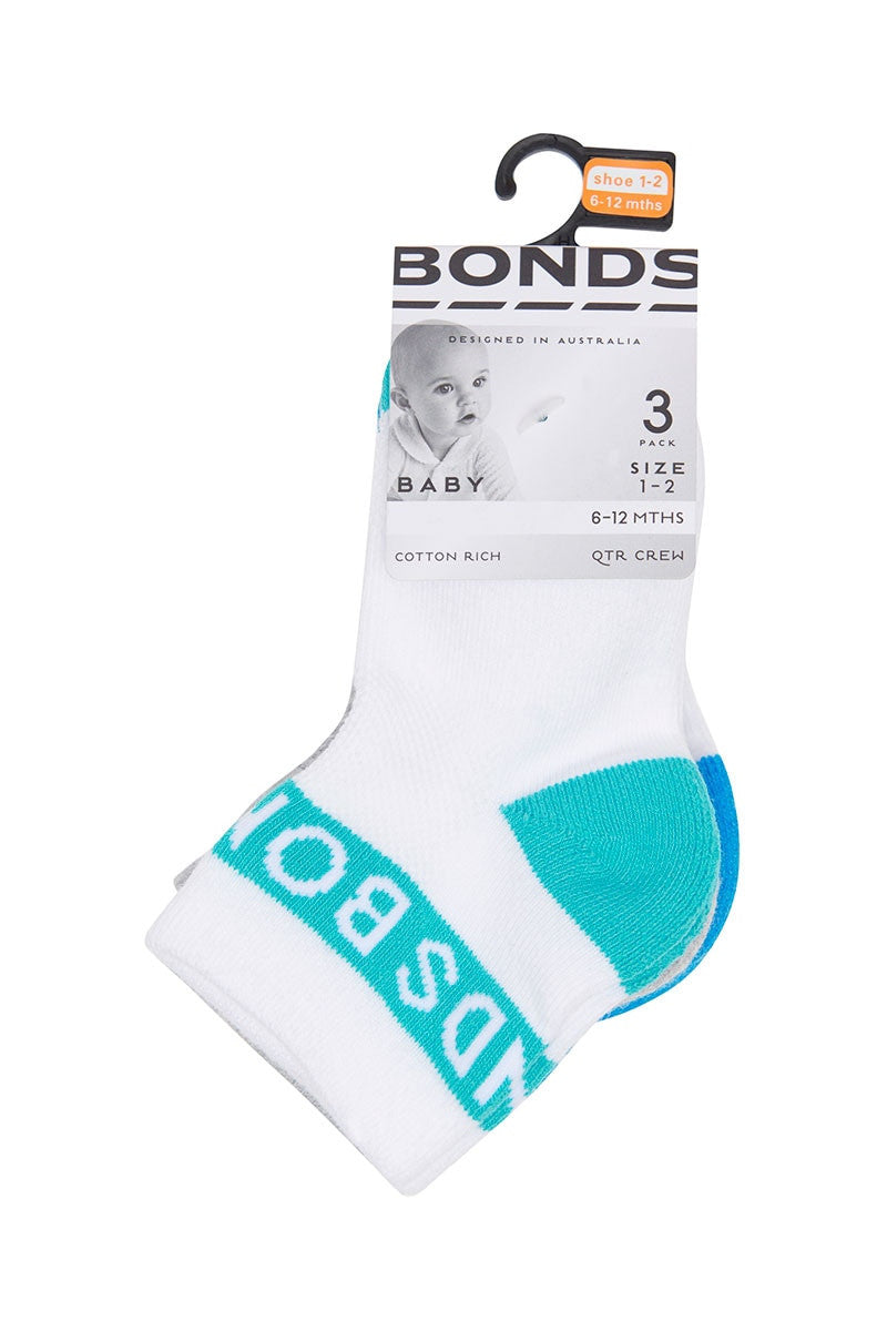 Bonds Baby Active Quarter Crew Socks 3 Pack