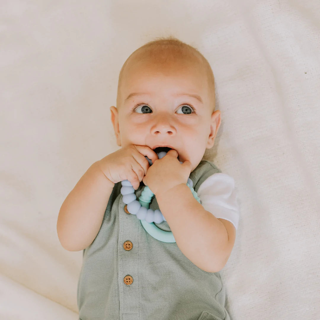 Jellystone Sunshine Teether Ring - Soft Mint & Dusty Blue