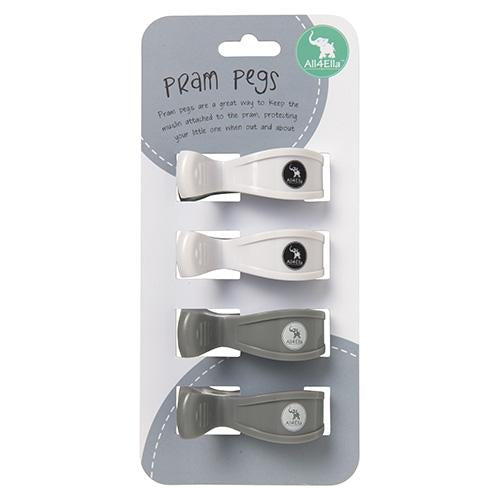 All4Ella Pram Pegs 4 Pack - White & Grey